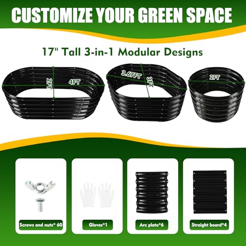 TBMLC Oval Black Galvanized Planter Box, Metal Raised Garden Bed 4X2X1.4 FT - color: Black, size: 4X2X1.4 FT