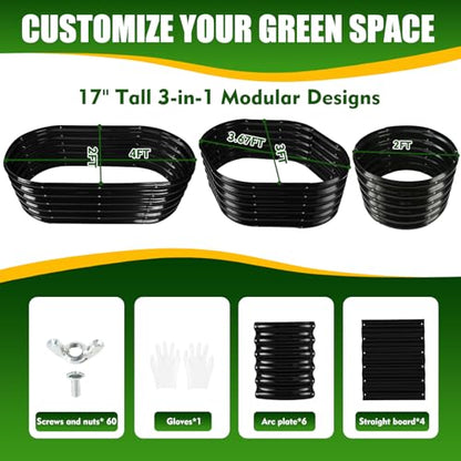TBMLC Oval Black Galvanized Planter Box, Metal Raised Garden Bed 4X2X1.4 FT - color: Black, size: 4X2X1.4 FT