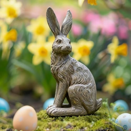 DiliComing Outdoor Rabbit Garden Statue 12 Inch Grey Bunny Yard Decor - color: Gray 2