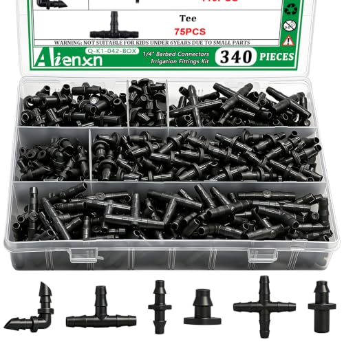 340PCS 1/4" Drip Irrigation Kit Barbed Connectors Irrigation Fittings - size: 340PCS- Barbed Connectors