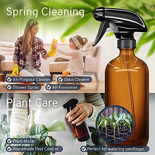 LiBa Amber Glass Spray Bottles 2 Pack 16oz Refillable Adjustable Nozzle