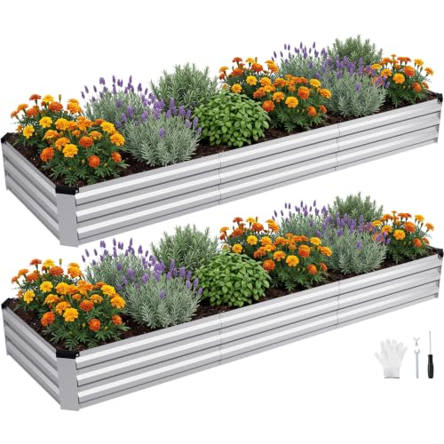 INNO STAGE Galvanized Raised Bed, 8x2x1ft Metal Garden Beds, 2pcs, Silver - color: Silver, size: 8x2x1ft(2 pack)