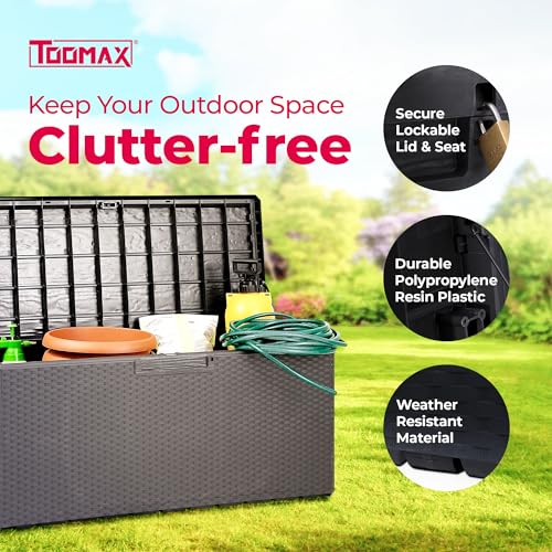 Toomax Deck Box - Lockable Lid, Gray - 90 Gal - Resin