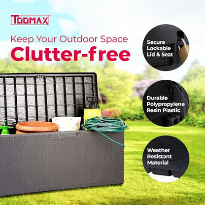 Toomax Deck Box - Lockable Lid, Gray - 90 Gal - Resin