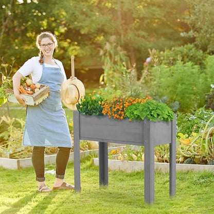 Raised Garden Bed with Legs, 31x16x31'', Outdoor Wood Elevated Planter Box, Grey Cedar, Thick Legs, w/Liner - size: 31x16x31in (1 Unit)