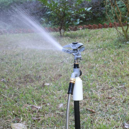 STYDDI T-Post Fence Sprinkler, Metal Impact Sprinkler Head on Fence T-Post Base with Flow Through, Irrigation Zinc-Alloy Adjustable T-Post Impulse Sprinkler