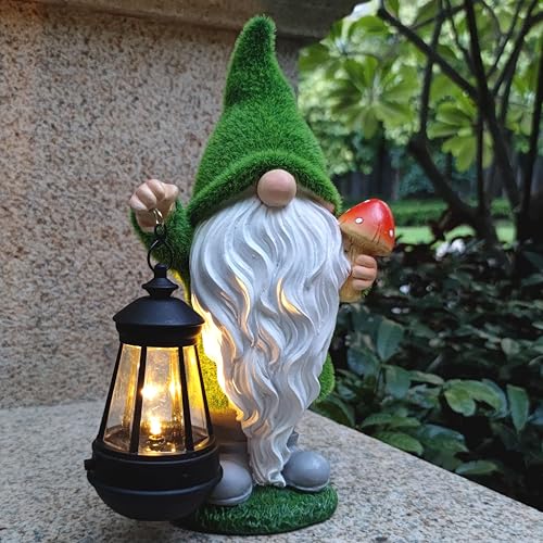 Gnomes Solar Garden Statues,Resin Gnome Figurine Decorations Holding Mushroom and Solar Lights Lantern, Outdoor Figurines Lawn Garden Statue Decor Art for Lawn,Yard, Balcony Ornament. - color: gnomes