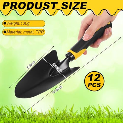 Yaocom 12 Pcs Garden Shovel Aluminum Alloy Heavy Duty Trowel Small Digging Shovels Metal Hand Trowel Spade with Soft Handle for Garden Lawn Yard Planting Tool (Large Shovel,Yellow) - color: Yellow, size: Large Shovel