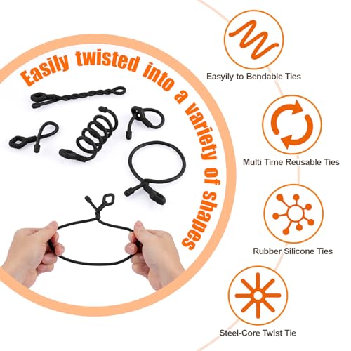 HOMEE 24Pcs Reusable Silicone Cable Twist Ties with Holes 6, 12, 18 inch - color: Black, size: 6"+12"+18" - 24 PCS