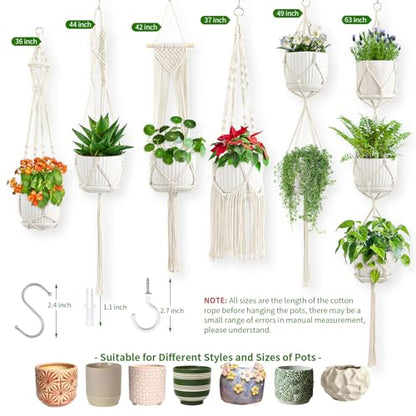 Macrame Plant Hangers, 6Pack Hanging Plant Holders Indoor, Ivory - color: Ivory