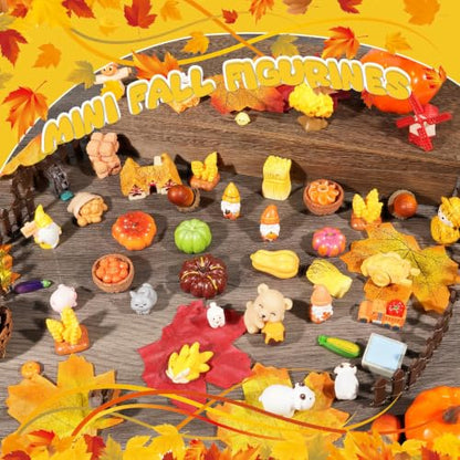 Exasinine 46 Pcs Thanksgiving Mini Resin Figurines Fall Farm Set