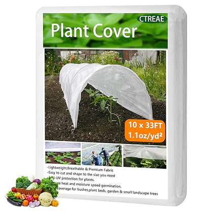 Plant Covers Freeze Protection 10 Ft x 33 Ft 1.1oz Frost Cloth Plant Freeze Protection, Floating Row Cover Frost Blanket for Outdoor Plants Winter Garden Covers for Vegetables