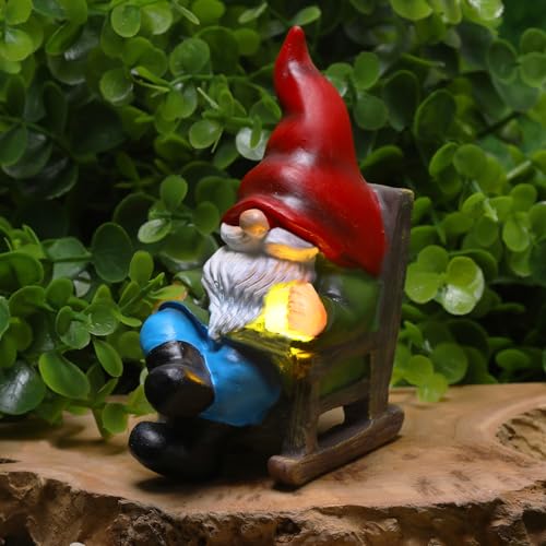 Garden Gnome Statue Solar Light Miniature Outdoor Decor Gnome Figurine for Outdoor Indoor Home Lawn Yard Balcony Porch Patio for Women Mom Grandma 3.54"x2.36"x4.72" - color: Gnome