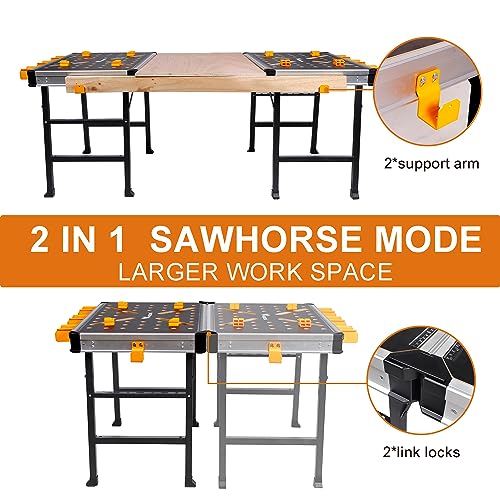 WORKESS Portable Workbench 1000Lbs Capacity Heavy Duty Folding Work Table with 2 Quick Clamps, 4 Bench Dogs, 3 Tool Boxes for Garage Easy Storage - style: Standard