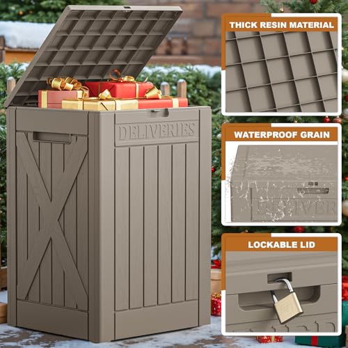 JUMMICO 52 Gallon Resin Package Delivery Box Lockable&Waterproof - color: Light Brown