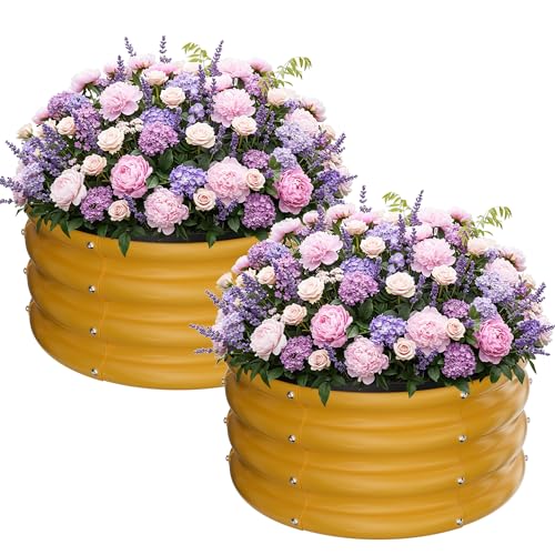 ZXZYHFTY Round Raised Garden Bed Set, 2 Pack, 2 x 2 x 1 Ft, Yellow - color: Yellow