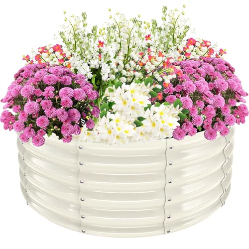 TBMLC 17" Tall,3.3 FT Diameter Elevated Round Metal Raised Garden Bed White - color: White, size: 3.3FT Diameter