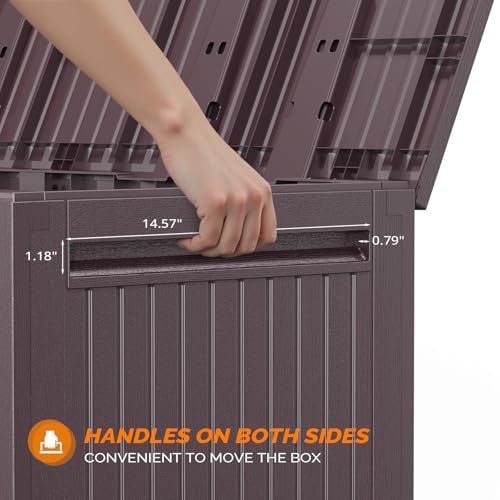VINGLI 90 Gallon Lockable Durable Outdoor Storage Box, Brown - color: Brown