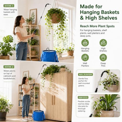 Electric High Reach Plant Waterer with Foldable Bucket, Telescoping Wand