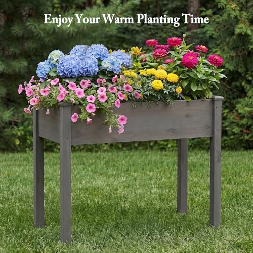 DUMOS 48x24x30 Inch Raised Garden Bed, Elevated Wood Planter Box with Legs - color: Gray, size: 48"D x 24"W x 30"H