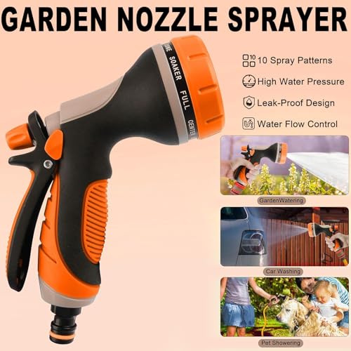 Garden Hose Nozzles with 10 Spray Patterns Sprayer Water Hose Nozzle Spray - color: Orange