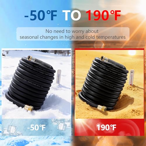 5/8" Garden Hose 200ft, -40℉ To 190℉ Hot/Cold Rubber hose, Black - color: Black, size: 200Ft