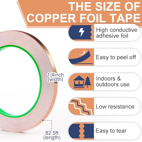 LOVIMAG Copper Tape (1/4inchX82.5FT) 2 Pack HVAC Foil Anti Tarnish Strips - size: 1/4inchx82.5ft-2pack
