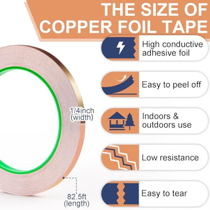 LOVIMAG Copper Tape (1/4inchX82.5FT) 2 Pack HVAC Foil Anti Tarnish Strips - size: 1/4inchx82.5ft-2pack