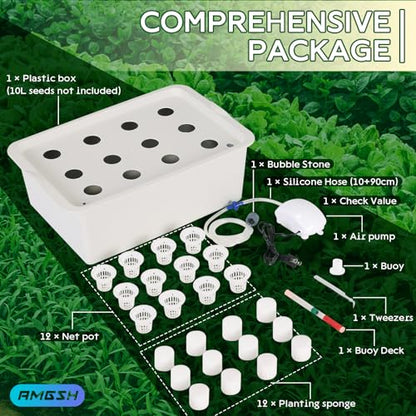 Hydroponics Growing System Kit with Air Pump, Bubble Stone