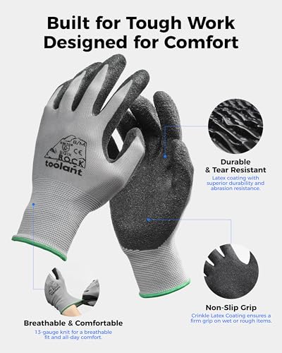 toolant Crinkle Latex Work Gloves, 12 Pairs, Gray, Large - color: Gray, size: Large