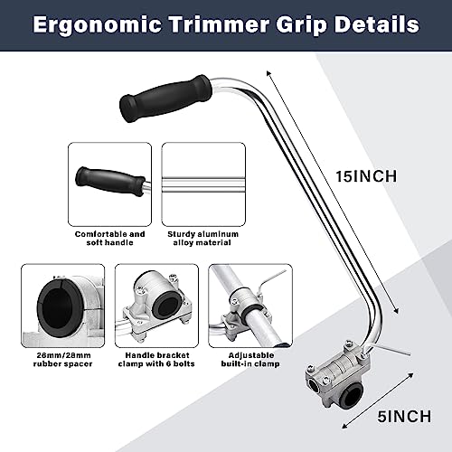 Ergonomic Trimmer Grip, String Trimmers Handle with Shoulder Strap Harness, Weed Eater Handle Extension with Bracket Clamp, Lawn Trimmer Handle Grip for Lawn Care, Landscaping, Yard Trimming Edging