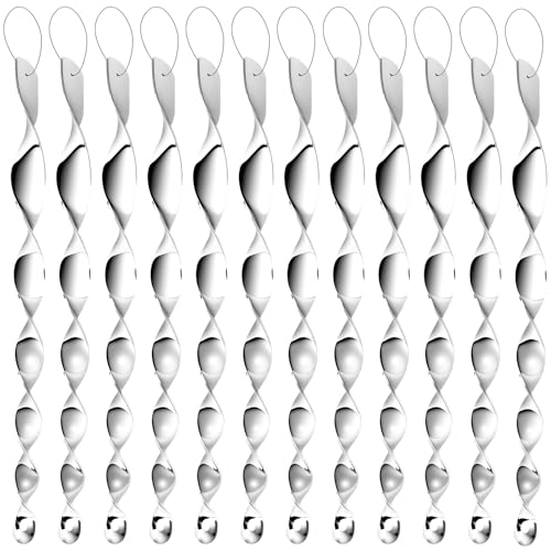 12 Pack Silver Spiral Bird Repellent Reflective Scare Rods, Hanging Plastic Rod Bird Deterrent Device, Glossy Finish Wind Spinner Scare Animals Away Outside Patio Lawn Garden Trees Decorations