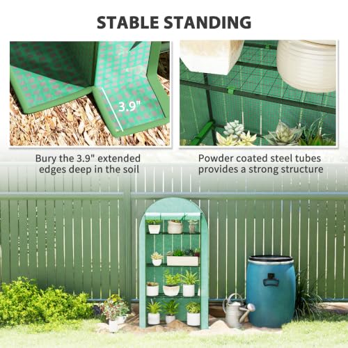 Outsunny 4 Tier Mini Greenhouse Roll-Up Door 41.3" x 17.7" x 63" Green
