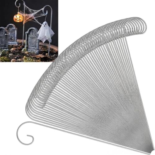 Hotop 60 Pcs Silver Plant Label Hooks, 20cm Garden Label Markers Hanger Rustproof Deformed Plant Sign Stake Metal Garden Sign Hanging Rods for Flower Planter Container Accessories