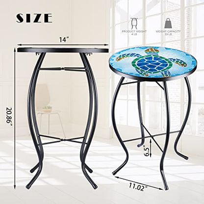 VCUTEKA Outdoor Side Table,14" Patio Accent Table Bistro Coffee End Table - color: Sea Turtle