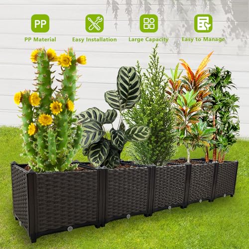 Large Planters for Outdoor Plants Rectangular Raised Garden Bed Elevated Planter Boxes Patio Balcony Deck for Planting Flowers, Vegetables, Tomatoes, and Herbs - color: 78.7"(l)x16"(w)x15"(h)/Brown
