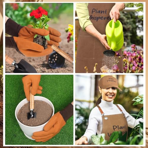 Tarpop 7 Pcs Garden Tool Set Plant Whisperer Apron Cap Gloves Tools, Brown - color: Brown