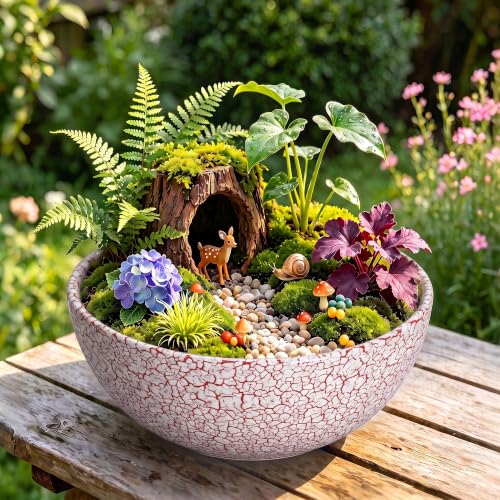 Succulent Pots 12 Inch, Ceramic Bonsai Planter, Texture Red - color: Texture Red-1, size: 12 Inch