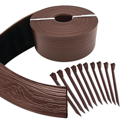 MASTER MARK Terrace Board, Landscape Coiled Edging, Grass Barrier, Bender Board, Flower Bed, Vegetable Garden Borders 5 in. x 40 ft. with 10 Stakes (Brown) - color: Brown