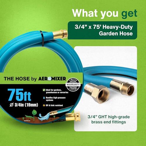 Aeromixer THE HOSE 3/4 Inch Garden Hose 75 Ft Heavy Duty Water Hoses - size: 3/4" x 75', style: 1 Pack