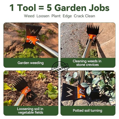 Weed Puller Tool & Garden Hoe, 60 Inch Long Handle, Heavy Duty Weed Remover - color: orange