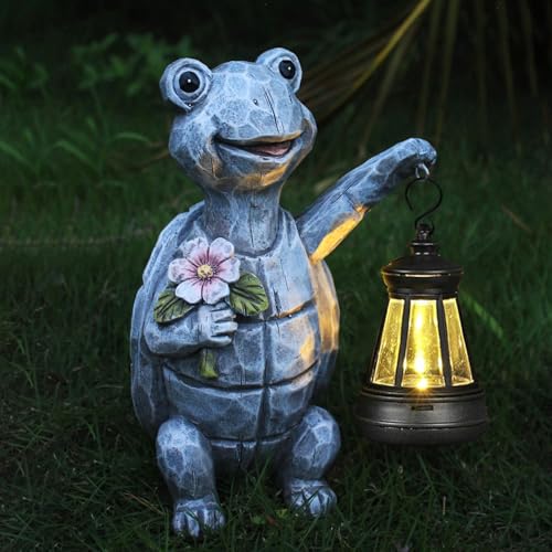 Solar Garden Outdoor Statues Turtle with Lights Resin Statue with Solar Lantern, Decorative Lawn(Turtle 2) - style: Turtle 2