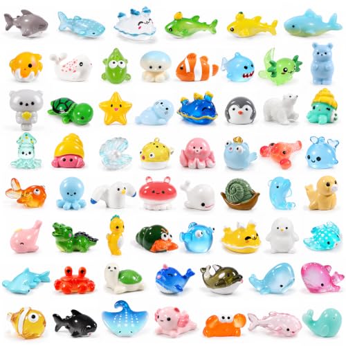 60pcs Mini Sea Animals Tiny Resin Animal Figurines Aquarium Ornaments Decor
