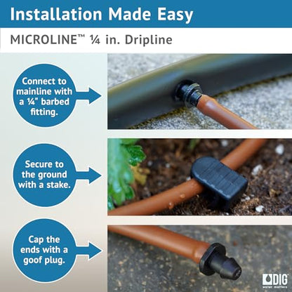 DIG ¼” 100’ MICROLINE™ Dripline - Enhanced 6” Emitter Spacing, UV-Resistant, Perfect for Diverse Garden Layouts (Brown) SHB106 - size: 100',¼" MICROLINE Dripline - 6” Spacing