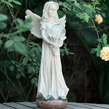 Garden Angels Outdoor Statue, Solar Angel with Crackled Glass Globe - color: Globe