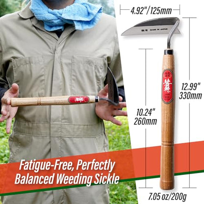 SUIZAN Nejiri Kama Weeding Sickle 13"- Japanese Hand Hoe Weed Puller Tool - style: 13 Inch (330mm)