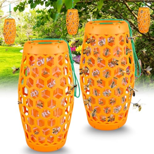 Wasp Trap Bee Catcher - Outdoor Hanging Carpenter Bee Traps - color: Orange, size: 2 Pack