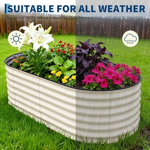 Garvee 2 Pack 6X3X2ft Galvanized Raised Garden Bed, Oval Metal Planter Box - color: Beige-oval, size: 6x3x2ft 2pcs