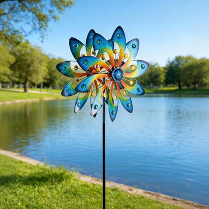 Metal Wind Spinner for Yard Decor Garden Windmill Outdoor Kinetic Wind Sculpture Dual Direction for Backyard Patio Lawn Homewarming Gift