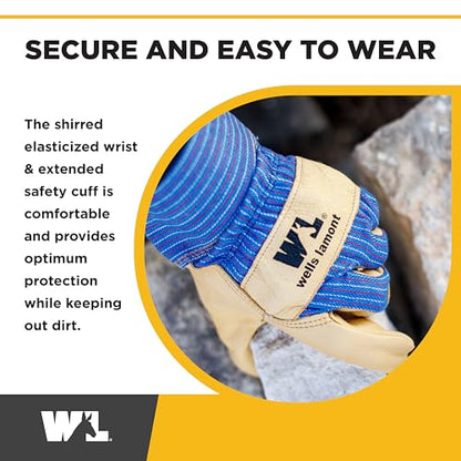 Wells Lamont Men's Cowhide Leather Palm Safety Cuff Work Gloves, Medium - size: Medium (Pack of 1)